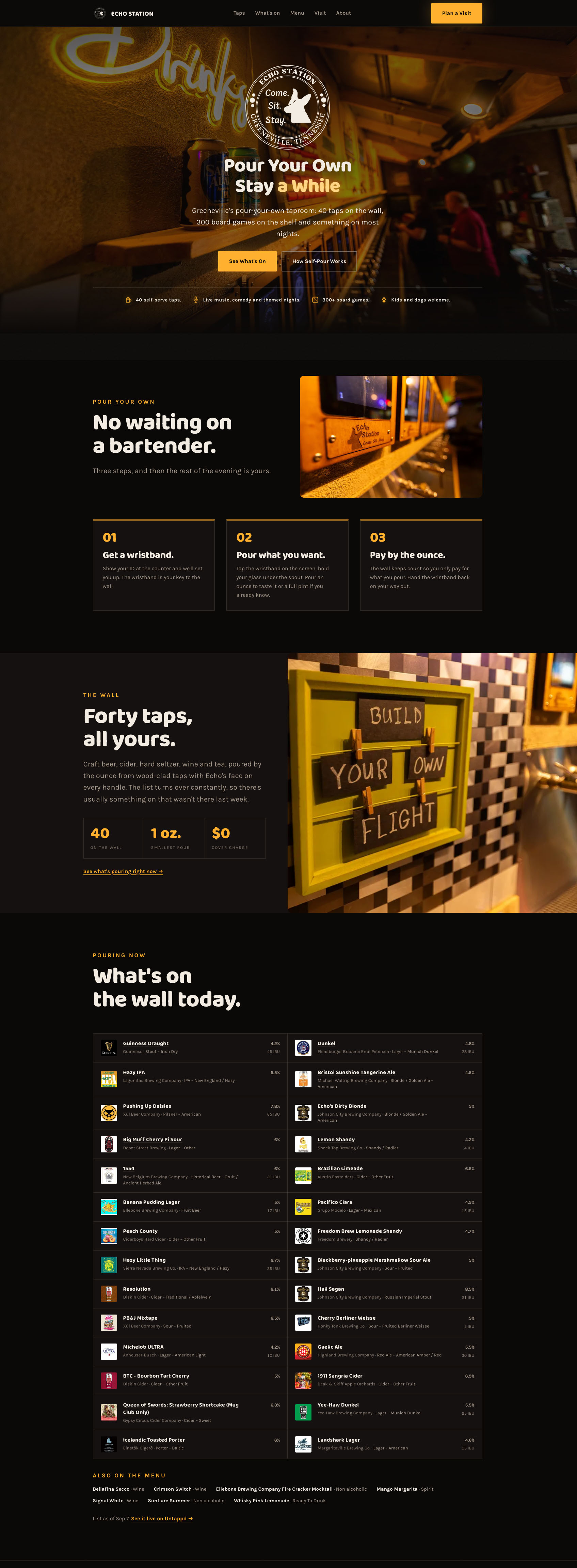 The Echo Station homepage on desktop