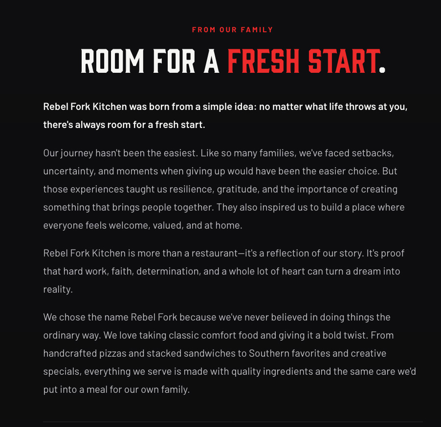 The “Room for a fresh start” section of the site, telling the family's story in their own words